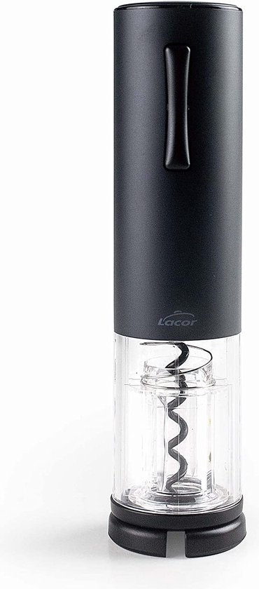LACOR - 63056 Black Luxe elektrische kurkentrekker, automatische wijnopener, elegant design, modern en ergonomisch, led-verlichting en led-display, 4,8 x 22 cm, matzwart