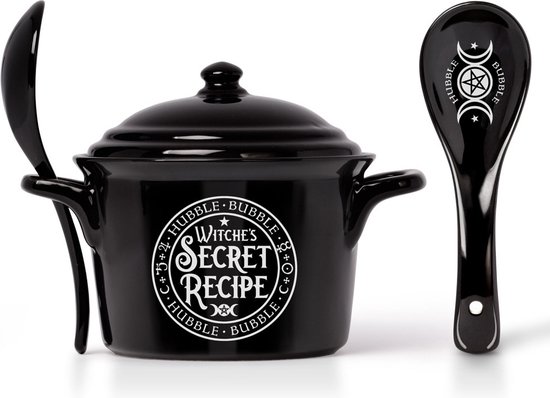 Alchemy England Heksenketel met lepel Mueslikom zwart-wit Porselein -