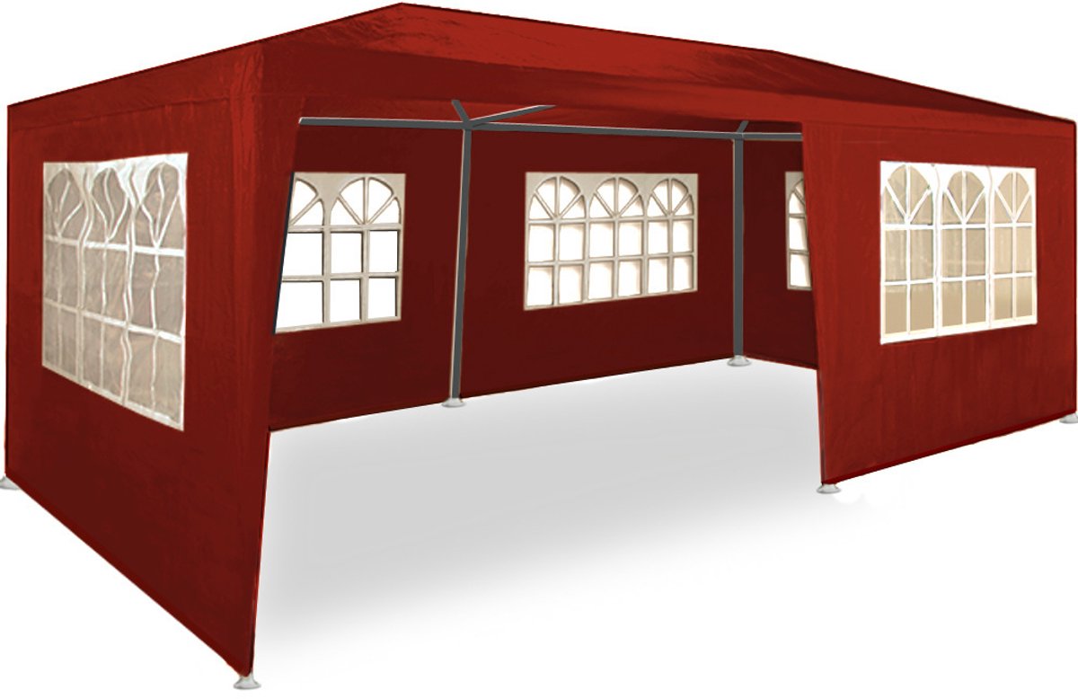 Deuba Party tent Riminimet zijwanden en ronde boogvensters- rood- 3x6m