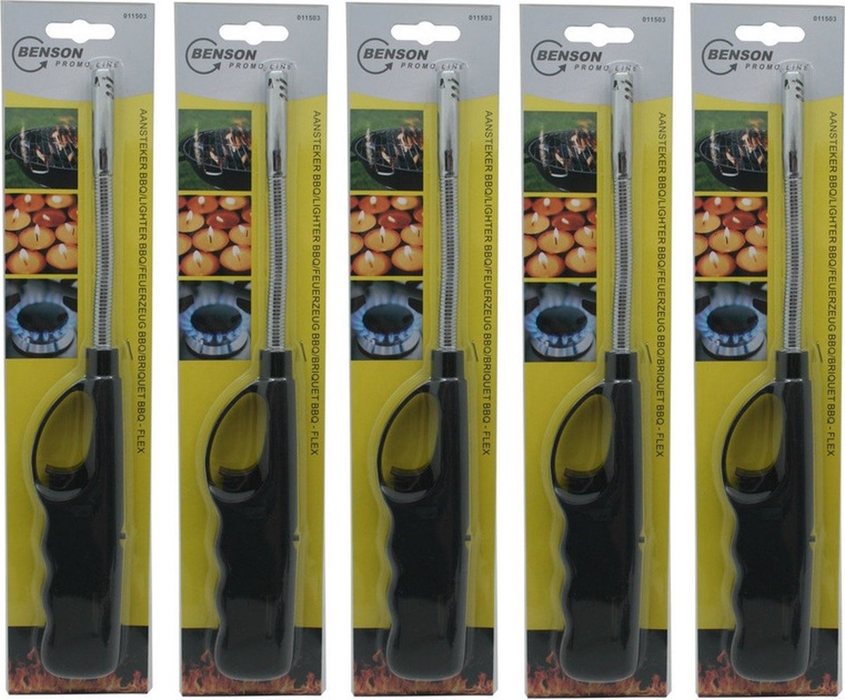 Goedkoopste 5x stuks gas/bbq/keuken/kaarsen aanstekers van 27 cm Stevige kwaliteit - Flexibele hals - Kinderslot
