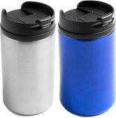 Set de 2x pièces Tasses chauffantes / tasses de maintien au chaud gris métallisé et bleu 320 ml