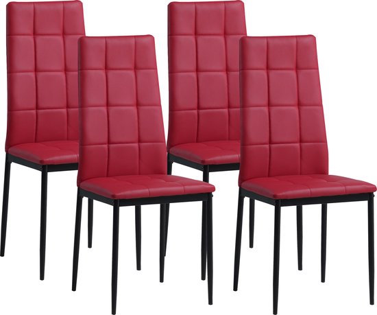 Albatros Eetkamerstoelen Rimini in Set van 4, Rood - Edele Italiaanse vormgeving - kunstlederen bekleding, comfortabele gestoffeerde stoel - Moderne keukenstoel, eetkamerstoel of eettafelstoel