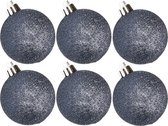 6x stuks kunststof glitter kerstballen donkerblauw 6 cm - Onbreekbare plastic kerstballen