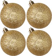 4x stuks kunststof glitter kerstballen goud 10 cm - Onbreekbare plastic kerstballen