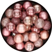 28x boules de Noël en plastique rose clair et vieux rose mix 3 cm - Décorations pour sapins de Noël