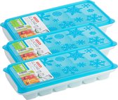 3x stuks Trays met ijsblokjes/ijsklontjes vormpjes 12 vakjes kunststof wit met blauwe afsluitdeksel