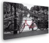 Tableau sur toile Vélo rouge à Amsterdam | 100 x 70 cm | Décoration murale