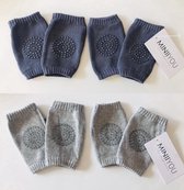 4 Paar - Baby Knie sokken Donkergrijs - Lichtgrijs - Anti slip kruipbeschermers