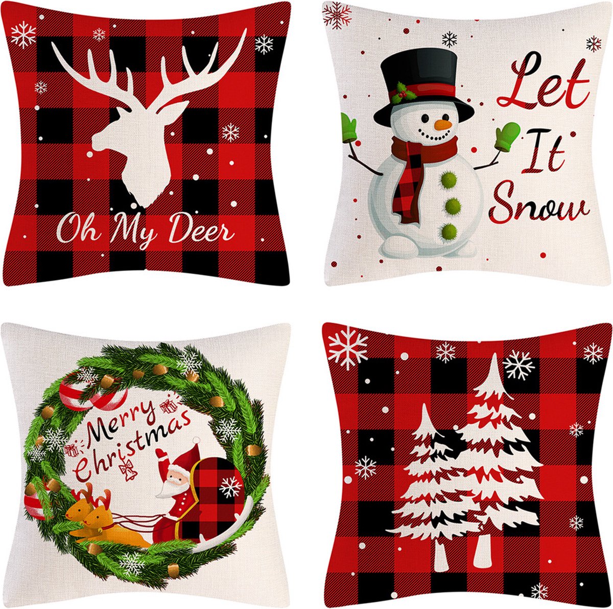 SUNMOOL Kerst Kussenhoes - Kussenhoes - Pillow cover - 45 x 45cm - Type C - 4Stuks