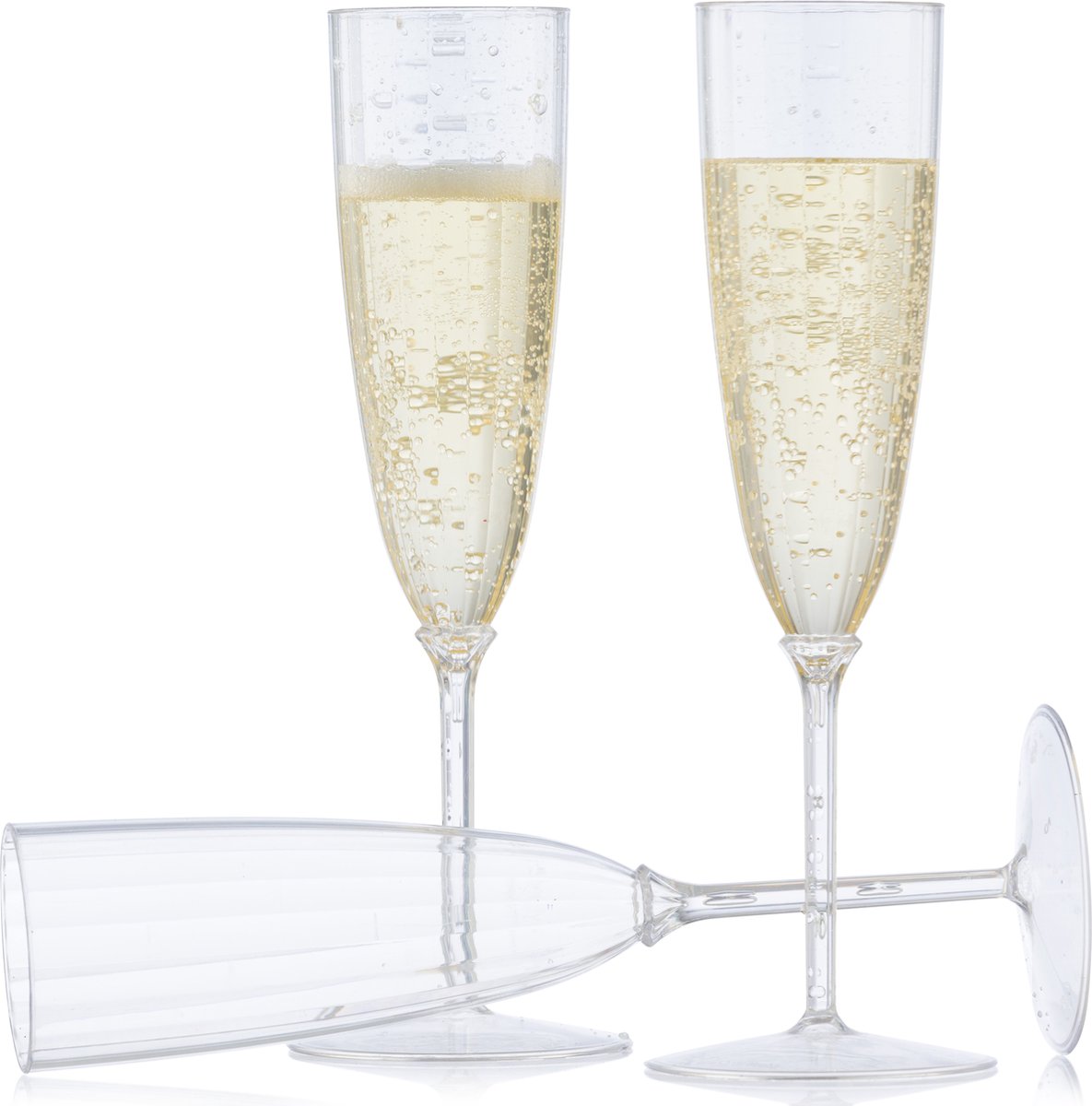 Decorline - 48 x Meervoudig gebruik kunststof champagneglazen van Transparant, steelglazen Plastic Champagne Fluit voor Bruiloften, Feesten & Party, 170ml