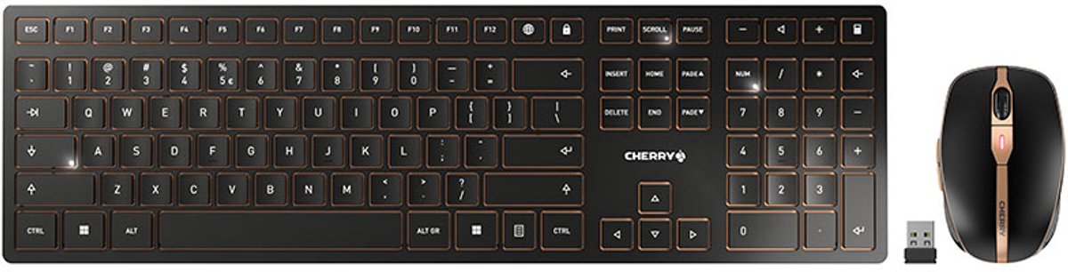CHERRY DW 9000 SLIM - Toetsenbord en muis set - draadloos - 2.4 GHz, Bluetooth 4.0 - zwart, brons