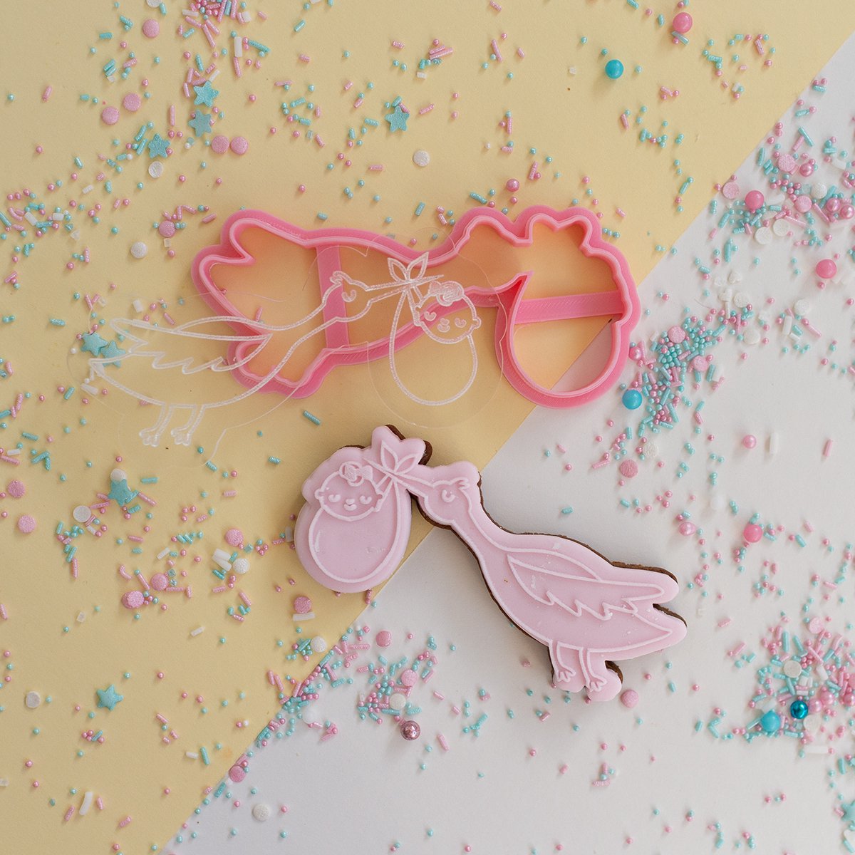 Ooievaar - Embosser met cookie cutter | Baby collectie