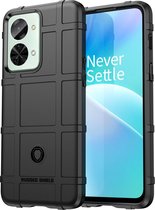 Rugged Shield Hoesje Geschikt voor OnePlus Nord 2T - Back Cover Schokbestendig - Flexibel TPU - Verhoogde Randen voor extra Camera Bescherming - Zwart