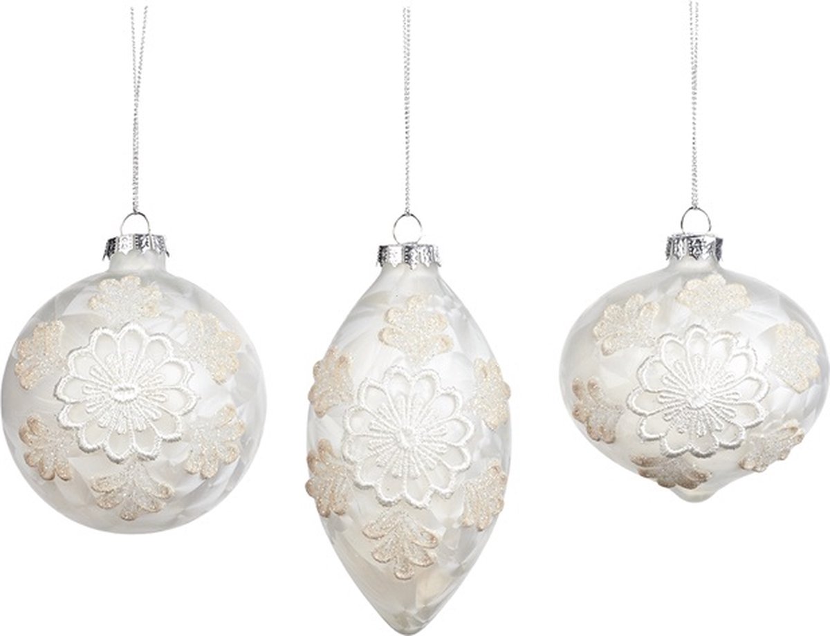 Goodwill Kerstbal Glas Crème-Wit 8 cm Voordeel Ass. Per 3 Stuks
