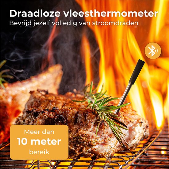 Nuvance - Vleesthermometer Draadloos met App - BBQ Thermometer met Bluetooth - Oventhermometer - BBQ accesoires - RVS - Nuvance