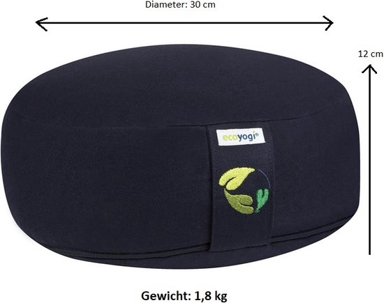 Meditatiekussen Ecoyogi Blauw Laag 11 cm x 30 cm (Hoogte x Diameter) - Wasbare Buitenhoes - Aanpasbare Boekweit Vulling - 100% Gecertificeerd Biologisch Katoen - GOTS Gecertificeerd - Duurzaam Yoga zit kussen - Yogakussen van Ecoyogi — afbeelding 3