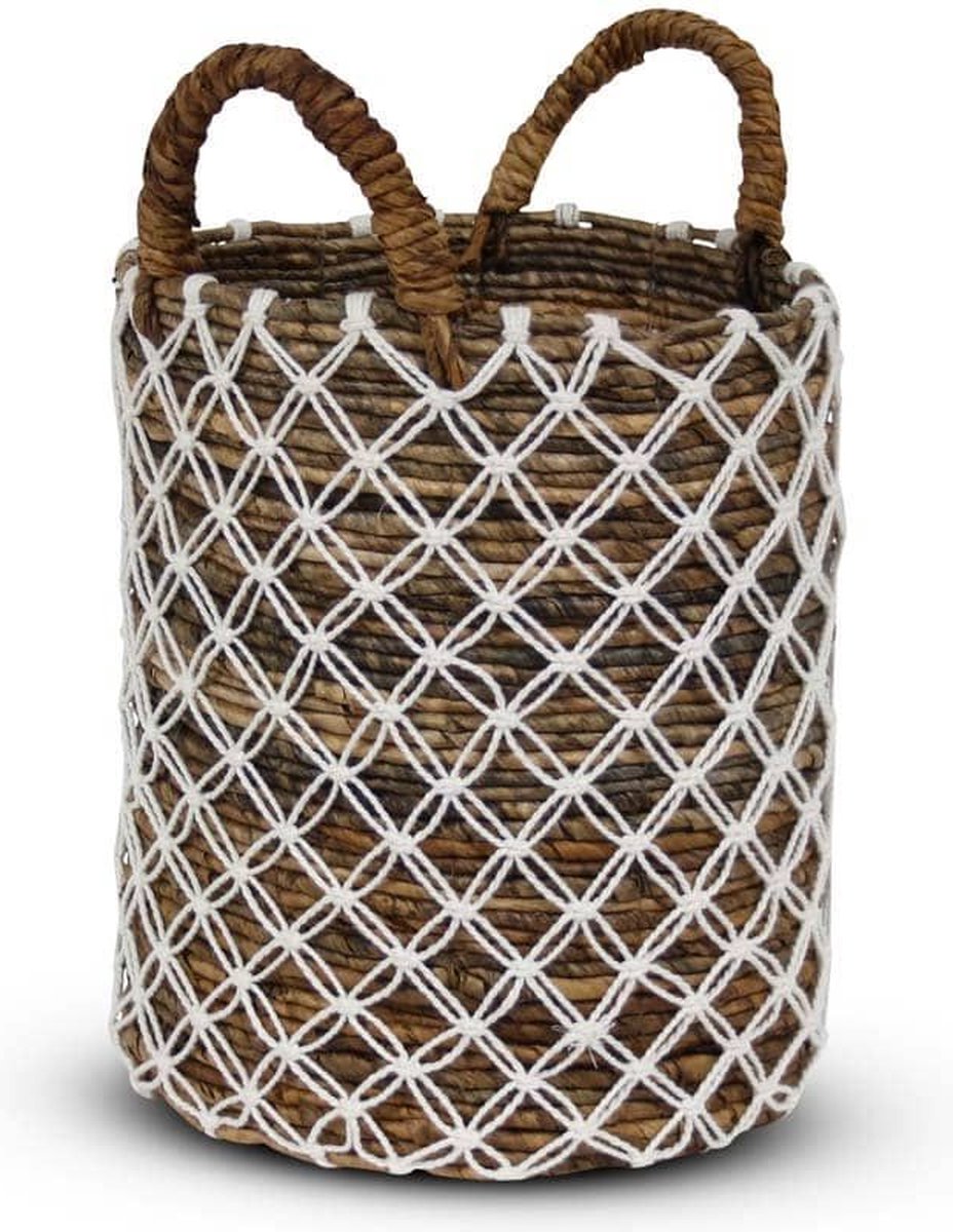 Safaary - Rieten Mand van Zeegras Wit-Naturel Bali-Ø 29 x 35cm