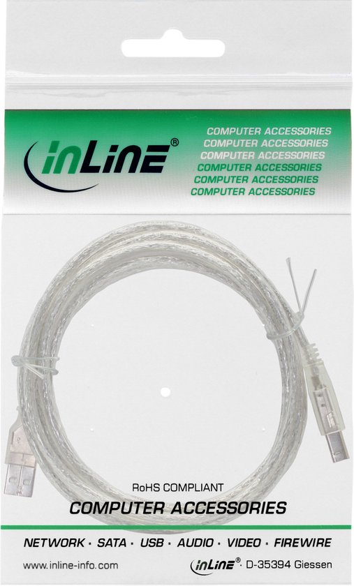 USB naar USB-B kabel - USB2.0 - tot 1A / transparant - 5 meter | bol