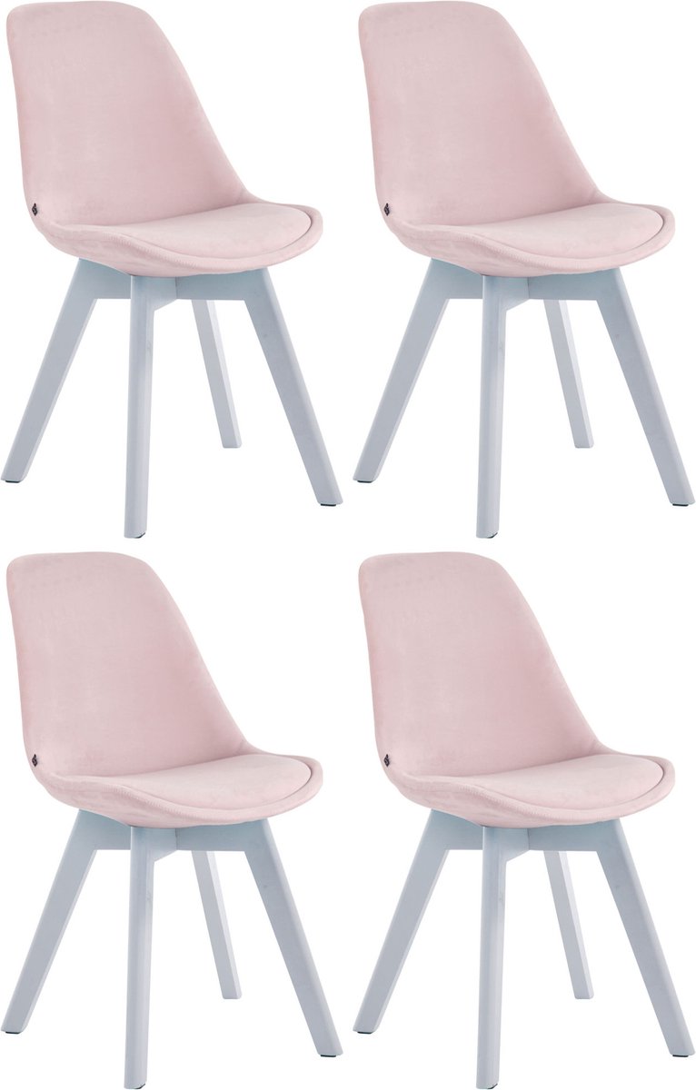 CLP Borneo Set van 4 eetkamerstoelen - Fluweel roze wit