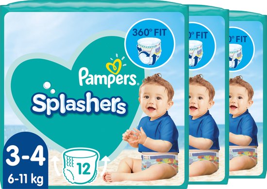 Pampers Splashers - maat 3-4 (6 tot 11 kg) - Voordeelverpakking 3 x 12 Wegwerpbare Zwemluiers