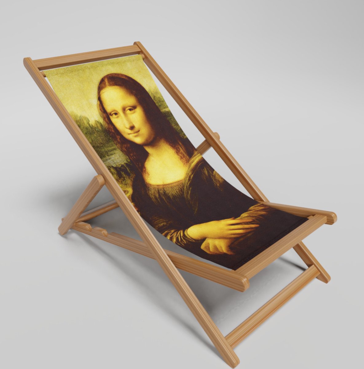 Strandstoel-bedrukken - Strandstoel Inklapbaar Mona Lisa - Vouwstoel - Verstelbaar - Stof en FSC Acaciahout Hoge Kwaliteit