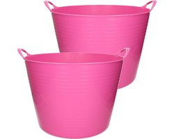 Flexibele kuip - 2x stuks - 40 liter - roze - kunststof - D45 cm - emmer - wasmand