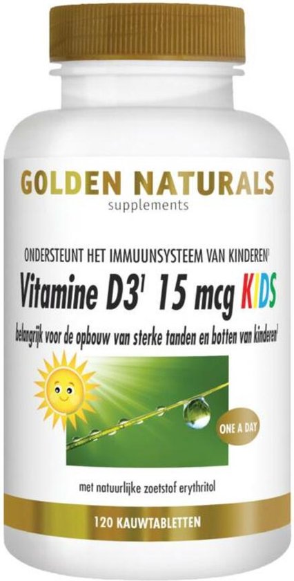 Golden Naturals Vitamine D3 15 mcg KIDS (120 veganistische kauwtabletten)