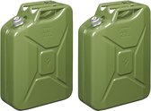 Set van 2x stuks metalen jerrycan met magnetische dop 20 liter legergroen - geschikt voor brandstof - benzine / diesel