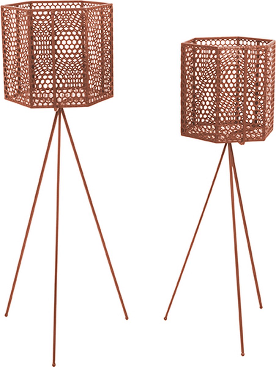Pt Bloempot Mesh Hexagon set van 2 - Clay Brown