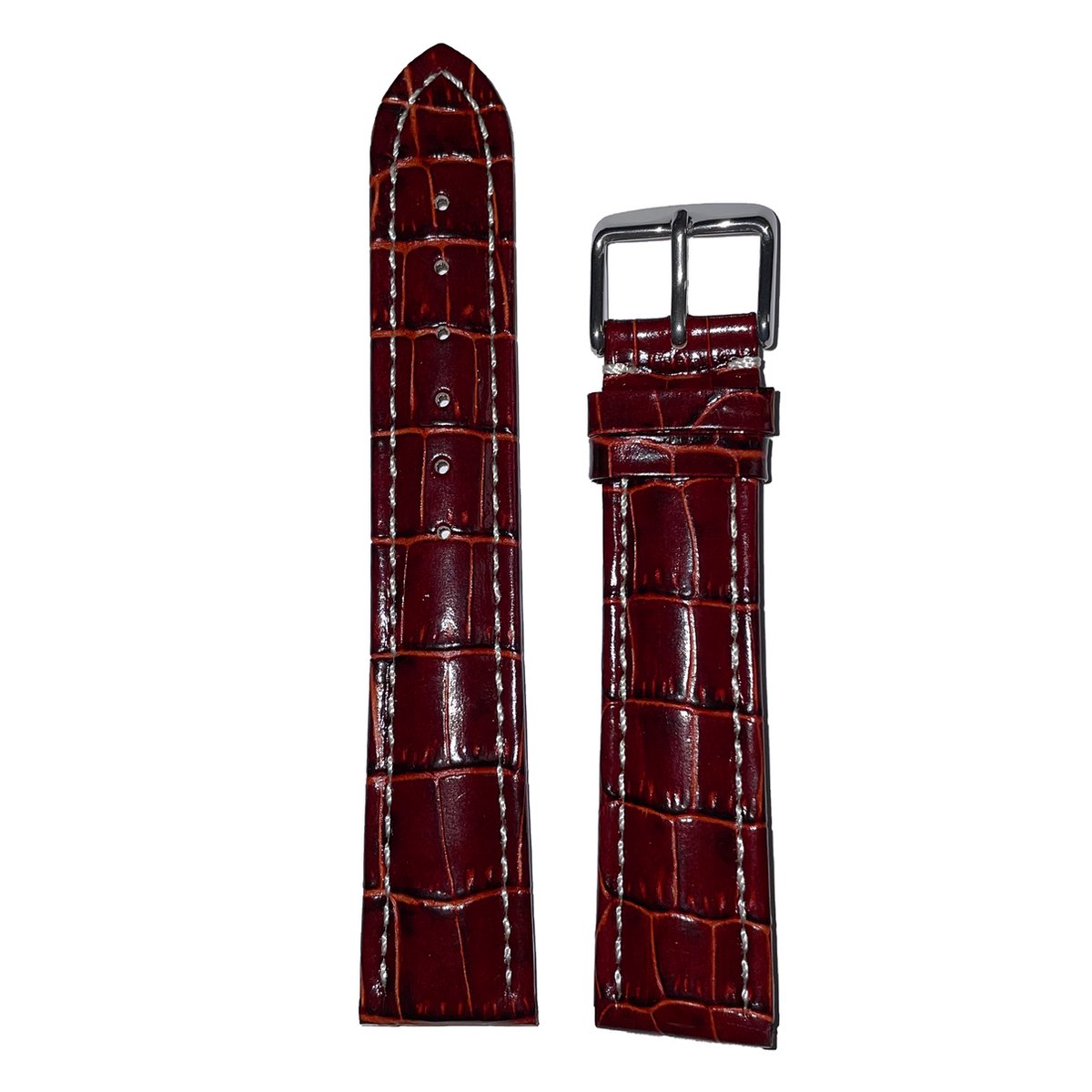 Horlogeband - 20mm - Bordeaux Rood - Echt leer in croco print - Roestvrijstalen gesp