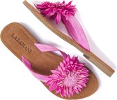 Lazamani Dames Slippers 33.506 Fuxia Flower |  Roze | Leer | Maat 38