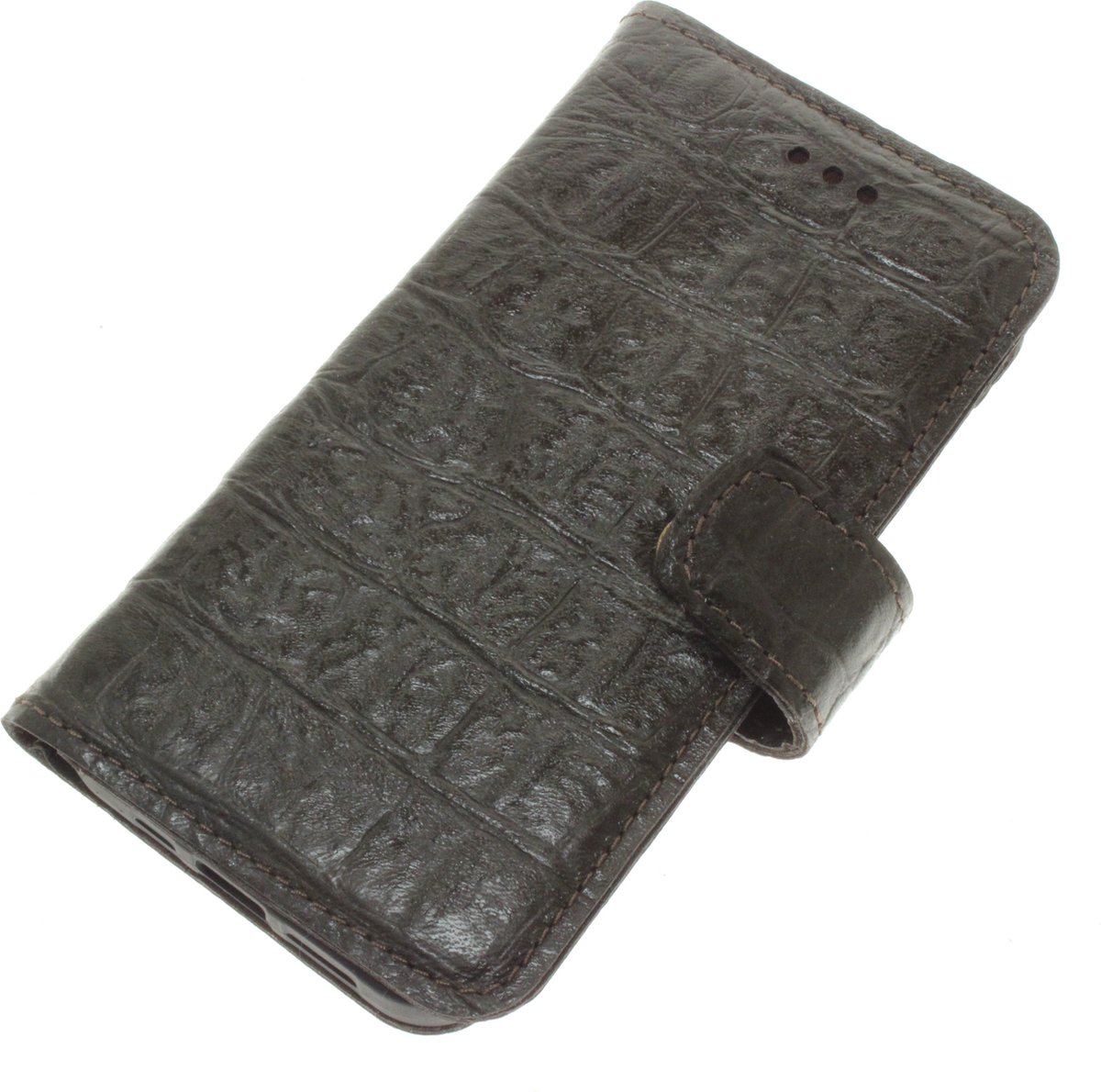 Made-NL Apple iPhone 7/8/SE2020 Handgemaakte book case Bruin leer krokodillenprint hoesje
