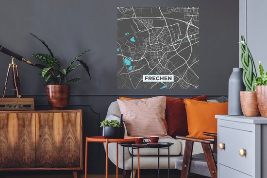 Stickers muraux - Frechen - Plan de la ville - Blauw - Plan d'étage - Plan de la ville - Carte - Allemagne - 80x80 cm - Film adhésif