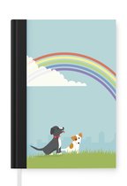 Notitieboek - Schrijfboek - Een illustratie van twee hondjes onder een regenboog - Notitieboekje klein - A5 formaat - Schrijfblok