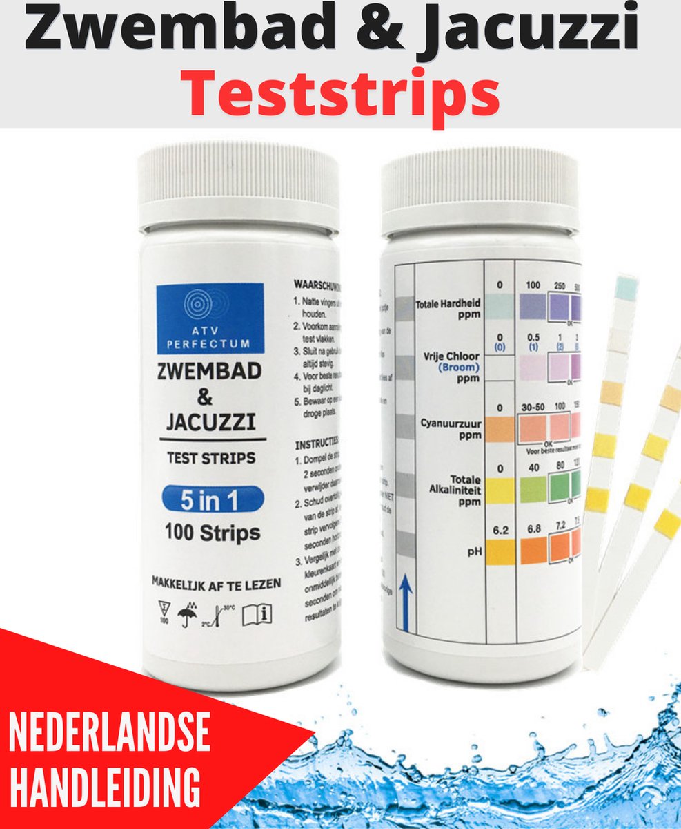 ATV PERFECTUM 100 stuks Zwembad test strips 5 in 1 met Nederlandse handleiding