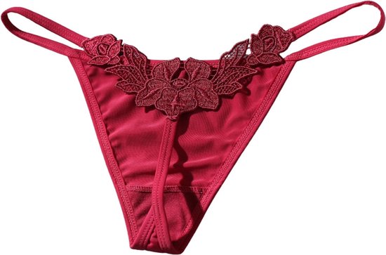 String Femme Rouge - Design Luxe avec Dentelle - Lingerie / Sous-vêtements Femme - Taille S