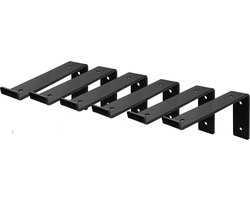 Maison DAM - 6x Industriële Plankdragers L-vorm down 20 cm - Staal - Mat Zwart gepoedercoat- ambachtelijk - trend - handmade - muurplankdrager - wandrager - metaal - zware belasting - incl. bevestigingsmateriaal + schroefbit!