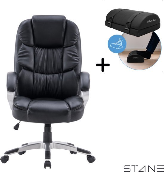 Ergonomische bureaustoel - Bureaustoelen voor volwassenen - 5 jaar garantie - Inclusief Voetensteun - Zwart - Stane®