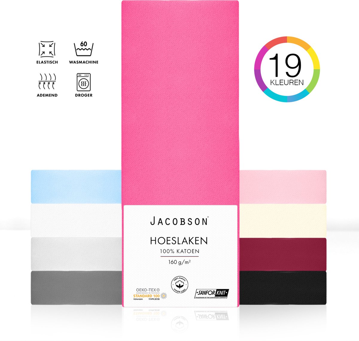 Jacobson PREMIUM - Jersey Hoeslaken - 140x200cm - 100% Katoen - tot 25cm matrasdikte - Felroze