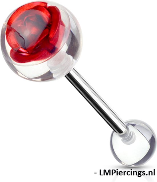 Piercing langue métal rose rouge