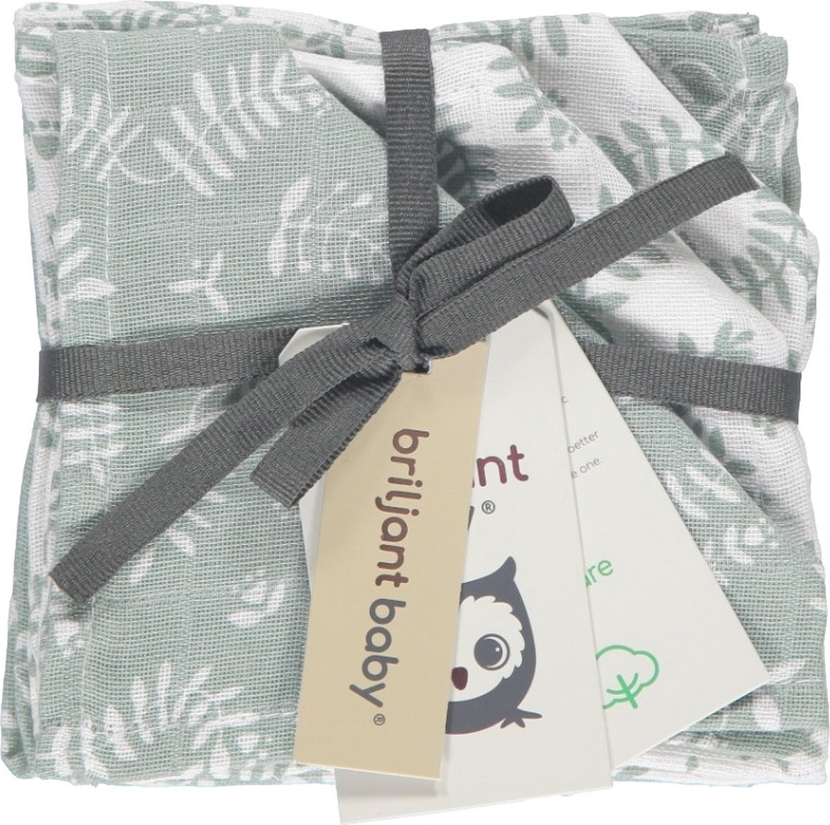 Goedkoopste Briljant Baby - Monddoek Botanic Organic - Grijs - 4-Pack - 30 x 30 cm - 100 organisch katoen