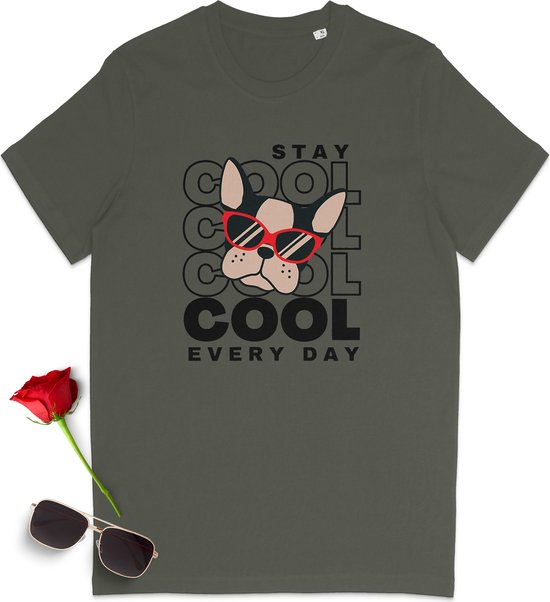 Grappig t-shirt - Stay Cool t shirt mannen en vrouwen - Heren tshirt met opdruk - Dames t shirt met print - Unisex maten: S M L XL XXL XXXL - t-Shirt kleuren: Wit en Khaki.
