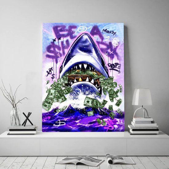 Luxe Canvas Schilderij Shark Bait | 100x150 | Woonkamer | Slaapkamer | Kantoor | Muziek | Design | Art | Modern | ** 2CM DIK! **