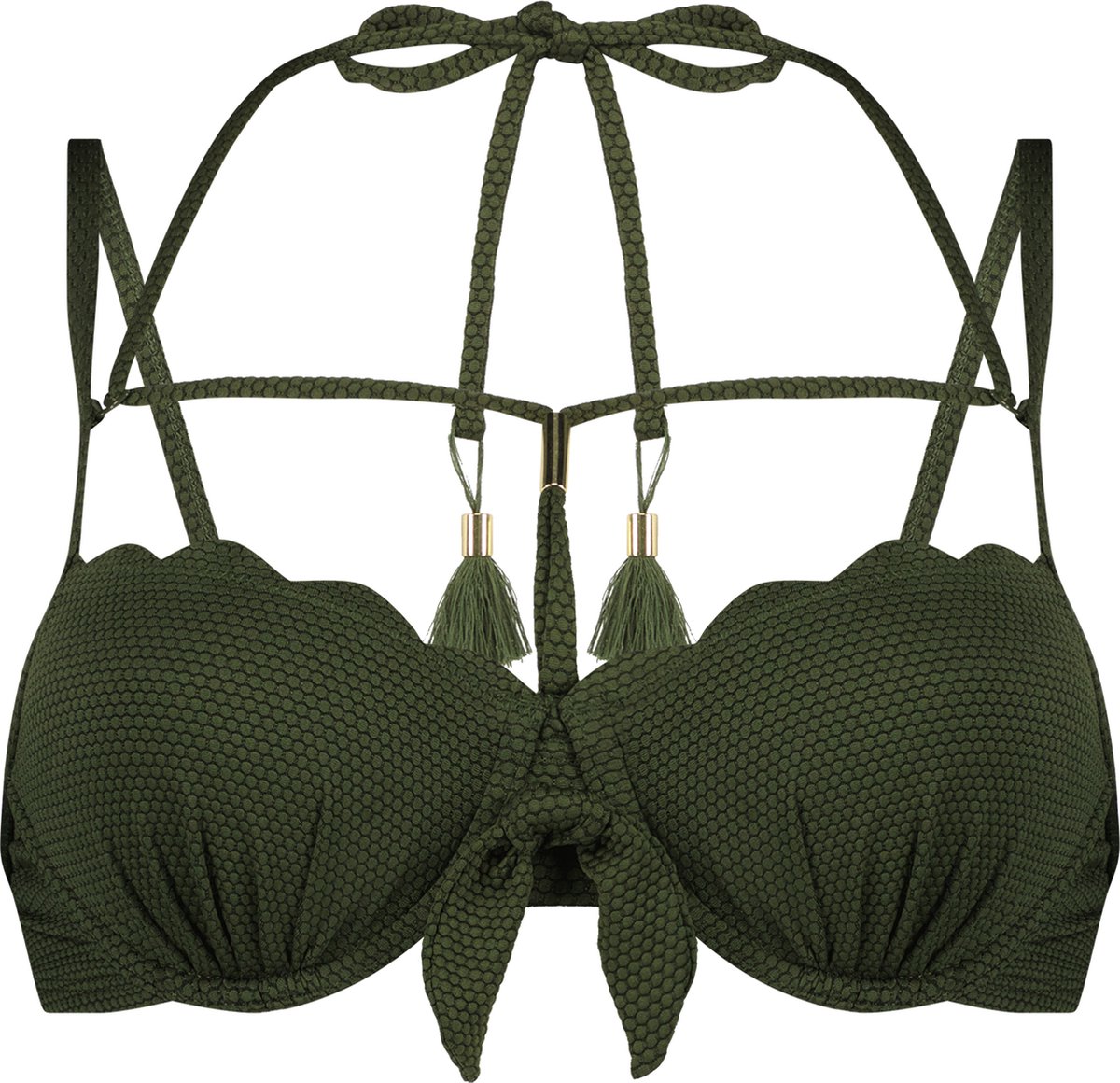 Hunkemöller Dames Badmode Voorgevormde beugel bikinitop Scallop - Groen - maat C90