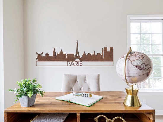 HOUTEN WANDDECORATIE / WOODEN WALL DECORATION - MUURDECORATIE / WALL ART - Skyline - Parijs / Paris - 70 x 23cm - DONKER HOUT / DARK WOOD - DESIGN WANDFIGUUR - ECHT HOUT - REAL WOOD - CITY - CITYTRIP - EYECATCHER - STAD