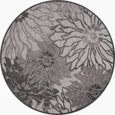Tapijtenloods Binnen en Buiten Rond Vloerkleed Floral Outdoor Laagpolig Tapijt Grijs- 150 CM ROND
