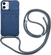 Hoesje geschikt voor iPhone 8 - Backcover - Koord - Pasjeshouder - Portemonnee - TPU - Donkerblauw