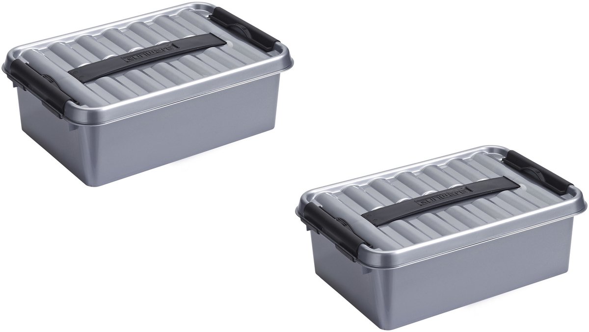 Sunware 3x stuks sunware q-line opberg box/opbergdoos - 4 liter - 30 x 20 x 10 cm - kunststof - opslagbox - grijs
