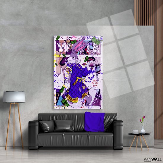 Luxe Plexiglas Schilderij Bugs Bunny Off-White | 60x90 | Woonkamer | Slaapkamer | Kantoor | Muziek | Design | Art | Modern | ** 5MM DIK**