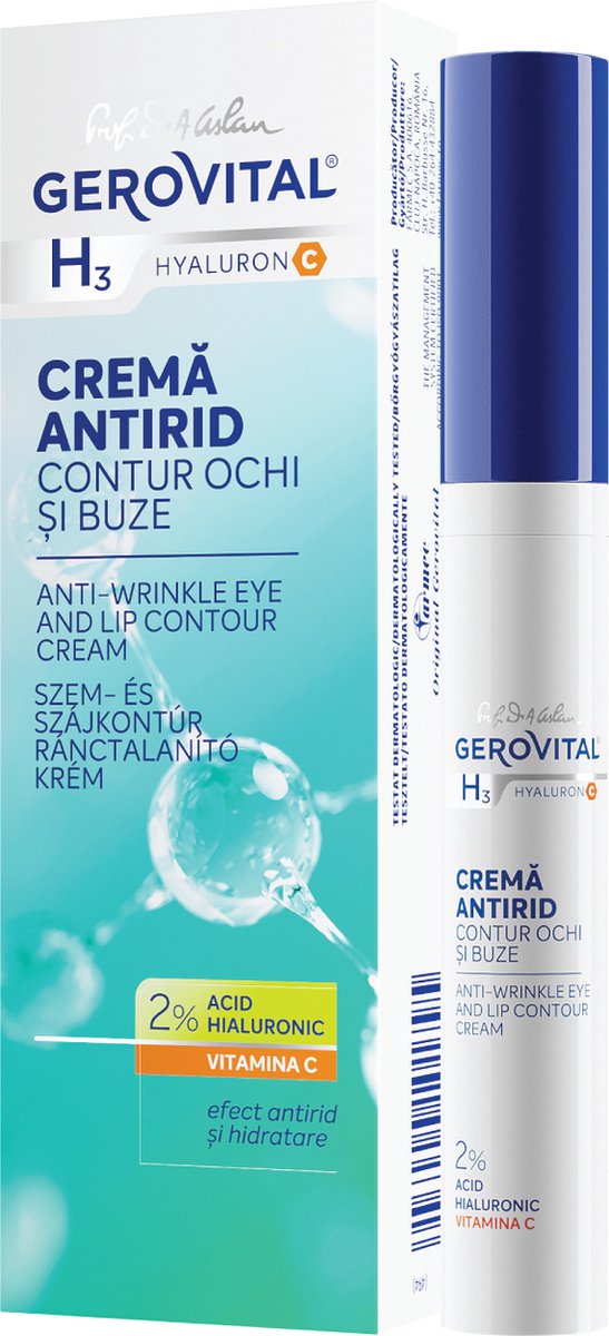 Gerovital Anti-rimpel oogcreme , lipcontour crème voor vrouwen met hyaluronzuur 2% en Vitamin C , 15 ml - Booster Oogcrème met Vitamine C*